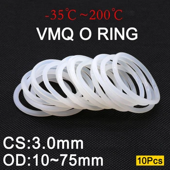 10 adet VMQ Beyaz O Halka Conta CS 3mm OD 10 ~ 75mm Silikon Gıda Sınıfı o-ringler silikon halka yüksek sıcaklık contası