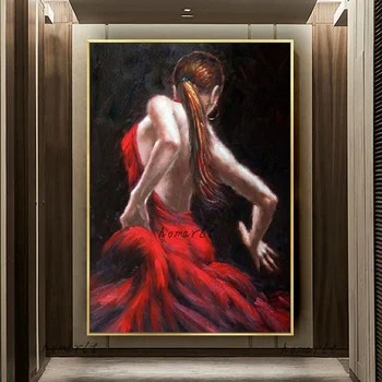 100 % El-Boyalı Kırmızı Soyunma Kadın Yağlıboya Tuval Üzerine Dans Eden Kız Dans Posteri Oturma Odası İçin Modern Soyut Duvar Sanatı
