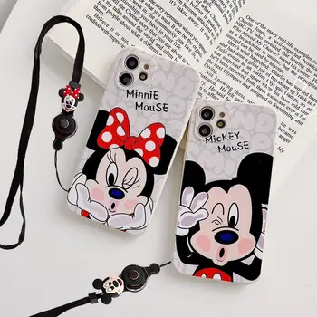 2022 Yeni Karikatür Disney Mickey Mouse Kordon Telefon Kılıfı için iPhone 13 12 11 Pro Max Mini XR XS MAX 8X7 SE 2020 arka kapak