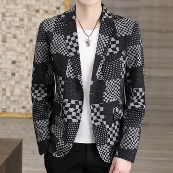 2022 Çiçek Izgara blazer ceket Erkekler Kore Trend Streetwear Erkek Giyim günlük giysi Ceket Erkek Slim Fit blazer masculino S-3XL