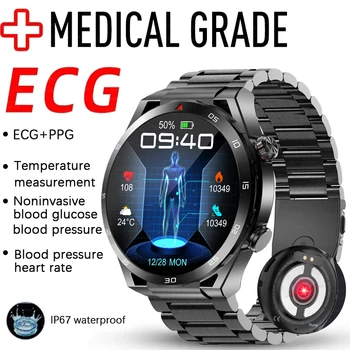 2023 Kan Şekeri akıllı saat Erkekler Sağlık EKG + PPG İzleme Kan Basıncı Vücut Sıcaklığı Bluetooth Çağrı Hareket Smartwatch