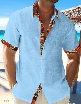 2023 Yaz Yeni Moda erkek Hawaii Plaj Pembe Beyaz Mavi Gri Keten Kısa Kollu gömlek erkek Yüksek Kaliteli Sokak Üst Artı Boyutu