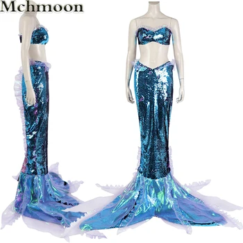 2023 Yeni Film Küçük Denizkızı Cosplay kostüm Ariel Kız Karnaval Doğum Günü Partisi Prenses Kostüm Sparkly Tüp Üst