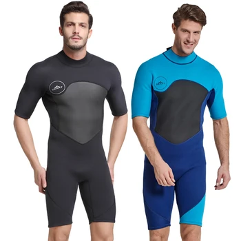 2mm Neopren Shorty Erkekler Tek parça Kısa Kollu Wetsuit UV geçirmez Zip dalgıç kıyafeti Sualtı Dalış Yüzme Sörf Mayo