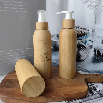 3 Adet * 120 ml Tam Bambu Pompa Öykünme Sprey Boş pet şişe Astar Sabunluk Cosmetiquera Ambalaj Kapları Çevre Dostu