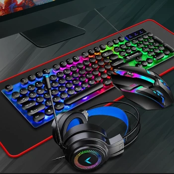 4 in 1 Klavye Oyun Fare ve RGB Kulaklık Kablolu Mekanik Klavye Fare Kulaklık Seti Dizüstü Bilgisayar PC Oyunları