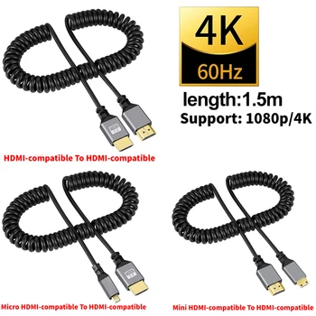 4K@60HZ HDMI HDMI Uyumlu / Mikro HDMI / MİNİ HDMI bahar tel Uzatma Kablosu Esnek Spiral Kablo Erkek Erkek Fiş Kablosu