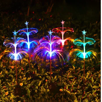 6 Adet noel açık güneş ışıkları enerjili peyzaj dekor su geçirmez Renkli Fiber Optik Denizanası Zemin Takılı çim lambaları