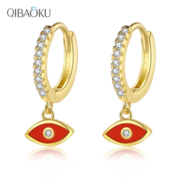 925 Ayar Gümüş Kırmızı Mor Gözler Zirkon Hoop Küpe Kadınlar İçin Klasik Hoop Küpe moda takı