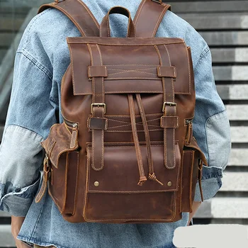 AETOO Avrupa ve Amerikan retro deri seyahat çantası 17 inç iş bilgisayar sırt çantası erkek çanta Çılgın At deri çok pock