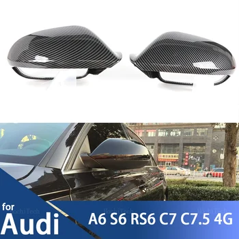 Audi için A6 S6 RS6 C7 C7.5 2011-2018 Araba dikiz aynası Kapağı Yan Kanat Koruyun Çerçeve Trim Kapakları Karbon Görünüm ve Parlak Siyah
