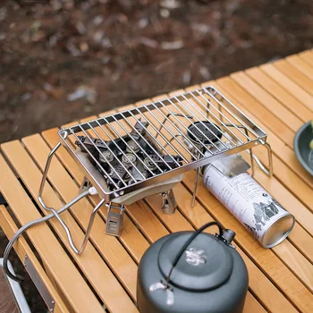 Açık barbekü rafı Katlanır Taşınabilir Kamp Kalınlaşmış paslanmaz çelik soba Kafa Braketi Mini Mutfak Küçük barbekü rafı