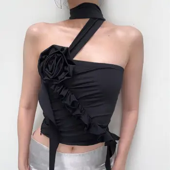 Bahar Yeni kadın Elbise Baharatlı Kız Tasarım 3D Çiçek Yöntemi Slim Fit Geri Yelek seksi üst tops