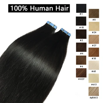 Bant düz insan saçı Uzantıları Brezilyalı Saç Yapıştırıcı Uzantıları Cilt Atkı Siyah Kahverengi 100 % gerçek insan saçı Kadınlar için