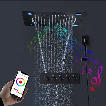 Banyo gizli duvara monte 4 fonksiyonları müzik led duş başlığı banyo musluğu su tasarrufu 304 paslanmaz çelik showers_head_rain