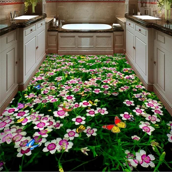 beibehang Özel Fotoğraf 3D Giyilebilir PVC Zemin Çiçek Kelebek Çiçek Tuvalet Banyo Yatak Odası 3D Zemin papel de parede