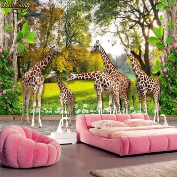 beibehang Özel fotoğraf duvar kağıdı duvar hayvan dünya zürafa ev ve orman çocuk stereo 3D arka plan duvar kağıtları ev dekor