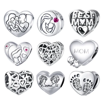 BISAER 925 Ayar Gümüş Takılar Kadınlar İçin Aile Aşk Kalp Charms Boncuk Orijinal Bilezik Bileklik DIY Takı Yapımı EFC493