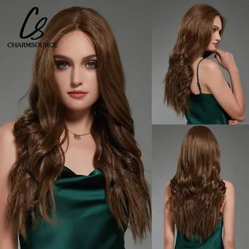 CharmSource T kısmı sentetik dantel ön peruk kahverengi peruk kadınlar ıçin günlük kullanım parti yüksek ısı yoğunluğu dayanıklı Fiber saç