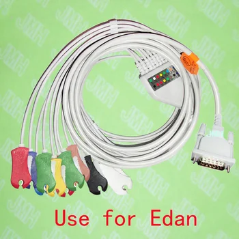 EDAN SE-1/SE-3/SE-601A EKG Makinesi ile uyumlu Tek parça 10 kurşun EKG kablosu ve Klips kabloları,IEC veya AHA.