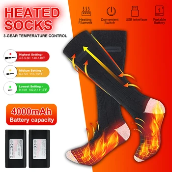 Elektrikli ısıtma çorap taşınabilir güç bankası ile ayarlanabilir 3 sıcaklık ayarları ısıtmalı çorap Unisex kış açık seyahat için
