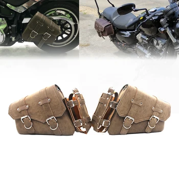 Evrensel Motosiklet Kahverengi Heybe saklama çantası PU Deri Yan alet çantaları Su Geçirmez Eyer Çanta İçin Harley Sportster 1200 883