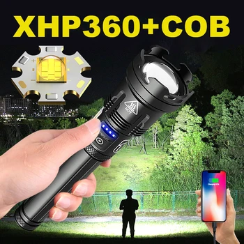 Güçlü XHP360 COB El Feneri 18650 Yüksek güç LED Taktik Flaş ışığı XHP120 LED meşale ışık Şarj Edilebilir Flaş ışığı Fener