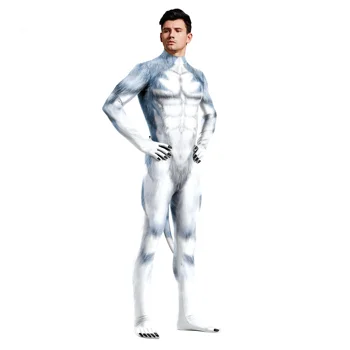 IOOTİANY Yaratıcı Bodysuit Yetişkin Unisex Cosplay Kostüm Kar Kurt Baskılı Tam Kapak Zentai Bodysuit Kuyruk Parti Tulum