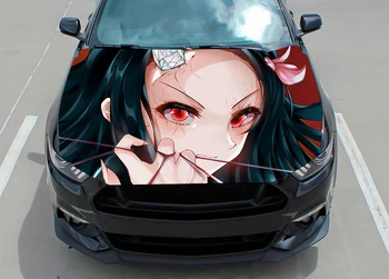 İblis avcısı Anime Araba Kaput Çıkartması vinil yapışkan Grafik Ambalaj Grafik Kaput Çıkartması Kamado Tanjirou Kochou Shinobu Etiket