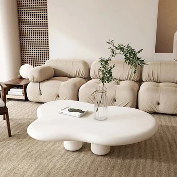 İskandinav Oturma Odası beyaz Kahve Sehpa Tasarım Düzensiz Yaratıcı Yuvarlak Masalar Krem Serisi Sehpalar Büyük Ev Mobilyaları