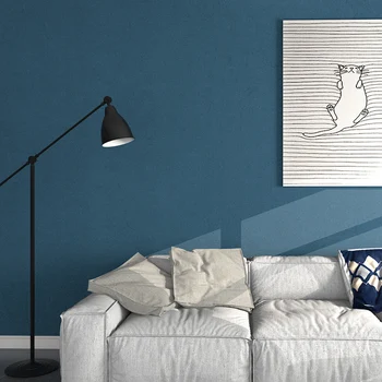 İyileştirme Ev Mavi Serisi Duvar Kağıdı Klasik Düz Renk Ahşap Elyaf yapışkan kağıt Yatak Odası Oturma Odası Duvarları İçin Papel De Pared