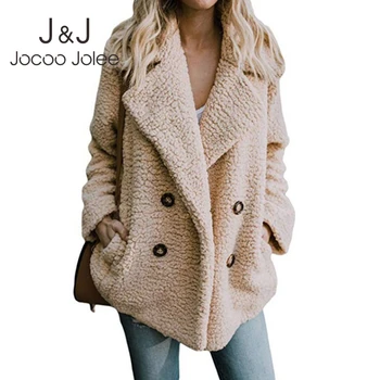 Jocoo Jolee Kadın Rahat Oyuncak Ceket Kadın Sonbahar Kış Sıcak Faux Kürk Ceket Yumuşak Kabarık Polar Ceketler Dış Giyim Büyük Boy