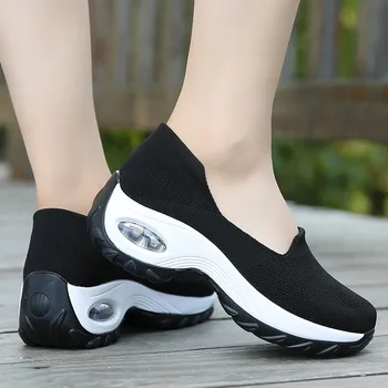 Kadınlar için Ayakkabı Rahat Moda 2023 Yeni Kadın Örgü ayakkabı Kalın Alt Nefes Ayakkabı Çalışma Sneaker yürüyüş ayakkabısı Kadınlar için