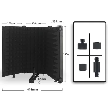 Katlanabilir Mikrofon İzolasyon Kalkanı 3 Panel Gürültü Azaltma Ses Emici kayıt mikrofonu Rüzgar Ekran Koruyucu Siyah