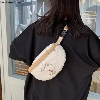 Kawaii Peluş Bel Paketi Yumuşak Muz Göğüs Çantası Kış Sıcak Kürk omuz çantası Kızlar Açık Mini Telefon Çanta Güzel Ayı Çanta