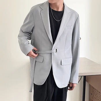 Kore Dokuma Blazer Erkekler için 2022 Sonbahar Moda Rahat Gevşek Takım Elbise Ceket Streetwear Sosyal Parti Büyük Yaka Ceket Erkek Giyim