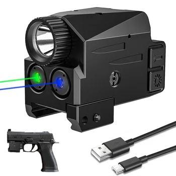 Lazer Sight Combo Max 500 Lümen USB yeniden şarj edilebilir Avcılık İçin Taktik El Feneri Kırmızı Yeşil Çift Mavi Yeşil lazer feneri combo