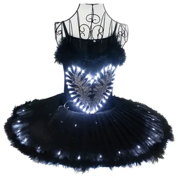 Led siyah bale etek kostümleri aydınlık puf etek dans elbise açılış dans okulu sanat grubu performans giyim