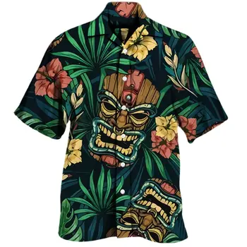 Maya Totem 3d Baskı erkek Gömlek 2022 Moda Kafatası Moda Hawaii Gömlek Adam Küba Yaka Kısa Kollu Üstleri Erkek Giysileri