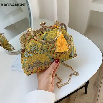 Moda Tasarımcısı Kadın Nakış Akşam Çanta Yaratıcı Çin Tarzı Çanta Parti el çantası Zincir Püskül Messenger Çanta