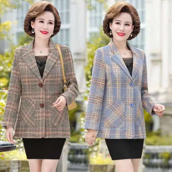 Moda Tek göğüslü Ekose Blazers ve Ceketler Iş Ofis Bayan Sonbahar Kadın Takım Elbise Ince Iş Kadın Blazer Ceket Talever