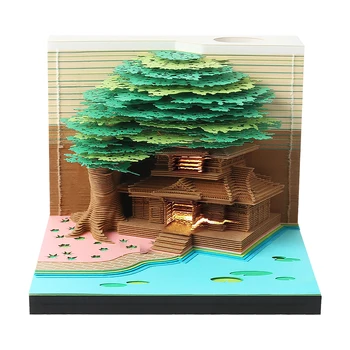 Omoshiroi Blok 3D Not Defteri 160 Yaprak Ağaç Ev Led 3D Not Defteri Yapışkan Not Dıy Minyatür Imleri Düğün Konuk Hediyeler