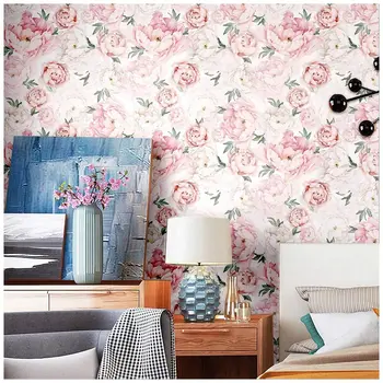 Peel & Sopa Beyaz Pembe Taze Şakayık Duvar Kağıdı Kendinden Yapışkanlı Prepasted duvar resmi Çiçek yapışkan kağıt Yatak Odası için Duvar Dolabı