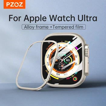 PZOZ Metal Tampon Temperli Cam Apple Ürünü İçin Ultra 49mm Ekran Koruyucular Anti-Scratch HD Tam Film iWatch Ultra Aksesuarları
