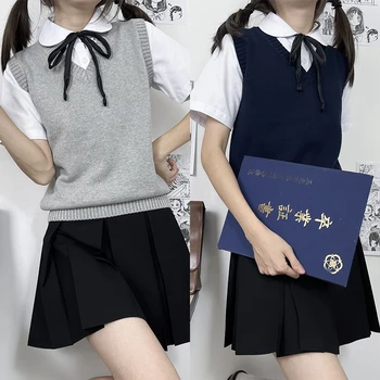 S 2XL Japonya Lise Klasik Örgü Yelekler Düz Renk Seifuku Kolsuz Kazak Kadın Kazak JK Üniforma Öğrenci Kıyafetleri