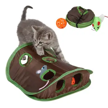 Sevimli Pet Kedi İnteraktif Gizlemek Oyunu 9 Delik Tünel Fare Avı zeka geliştiren oyuncak Pet Gizli Delik Yavru Katlanabilir Oyuncaklar