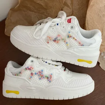 SHANPA Beyaz Renkli Fasulye Kadın Sneakers Casual Spor Platformu Komik Tasarımcı Şık ve Zarif Ayakkabılar Sevimli Rahat Ayakkabılar