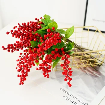 Simülasyon Kırmızı Dut Çiçek Şube Noel ev dekorasyonu Aksesuarları Plat Tencere Dekoratif Köpük Topu Kök Sahte Flore Şube