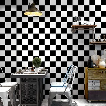 Siyah ve Beyaz Damalı Duvar Kağıdı Geometrik Mozaik Restoran Yatak Odası Oturma Odası Dükkanı Giyim Mağazası duvar kağıdı Duvar Pvc
