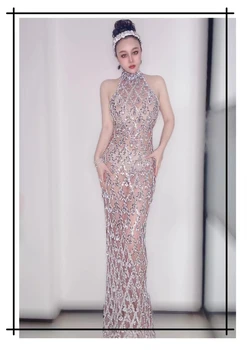 Sparkly Gümüş Sequins Kolsuz BirthdayWedding Elbise Parlak Akşam Kutlamak OutfitStretch Örgü Şeffaf Dans Elbise